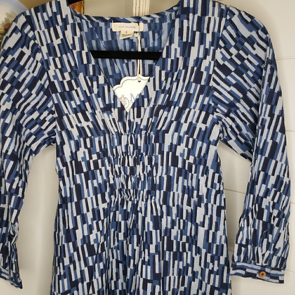Mata Traders NWT All Gathered Up Dress Blue 3/4 Sleeve Size Small - Picture 2 of 6